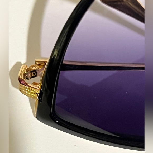 New- Black & Gold Oversized Cat Eye Sunglasses - Picture 7 of 7